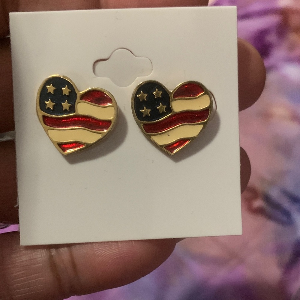 Vintage Avon Heart-Shaped American Flag Earrings